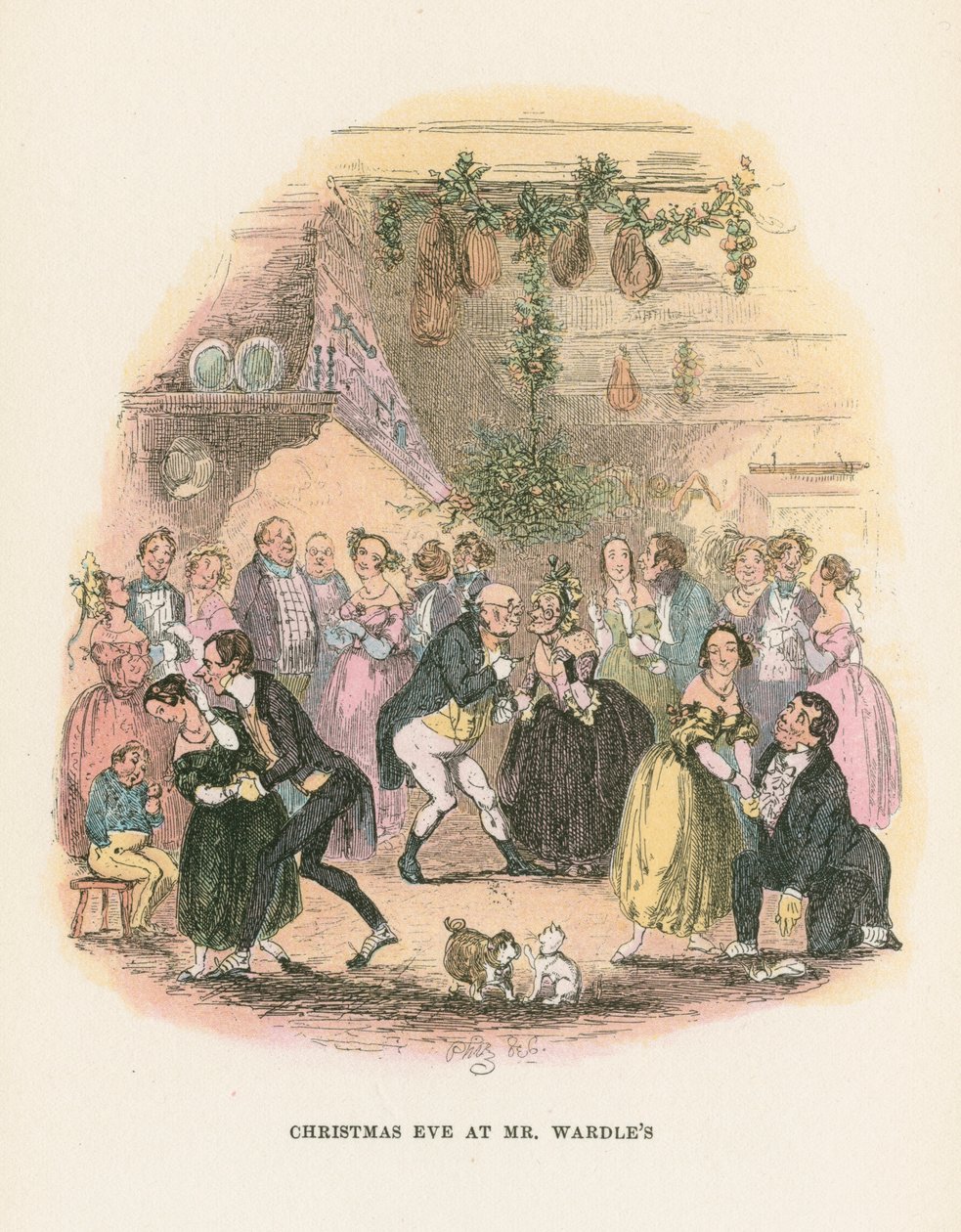 Cena dos papéis póstumos do Pickwick Club por Charles Dickens, 1836-1837 de Hablot Knight Browne