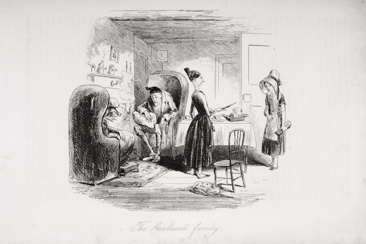 A família Smallweed, ilustração de &39;Bleak House&39; de Charles Dickens (1812-1870) publicou 1853 de Hablot Knight Browne