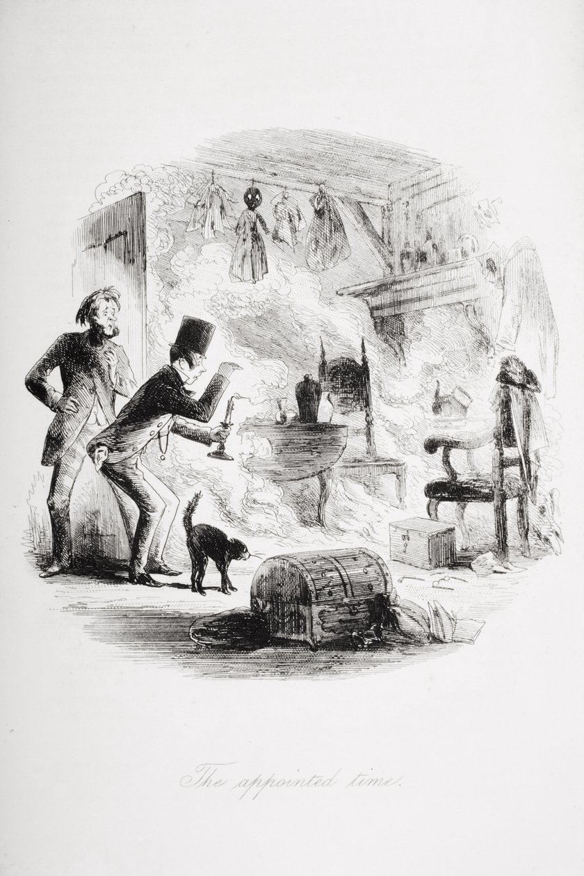 A hora marcada, ilustração de &39;Bleak House&39; por Charles Dickens (1812-1870) publicou 1853 (lito) de Hablot Knight Browne
