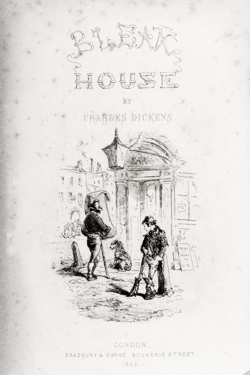Página de título de &39;Bleak House&39;, de Charles Dickens (1812-70), publicada em 1853 de Hablot Knight Browne