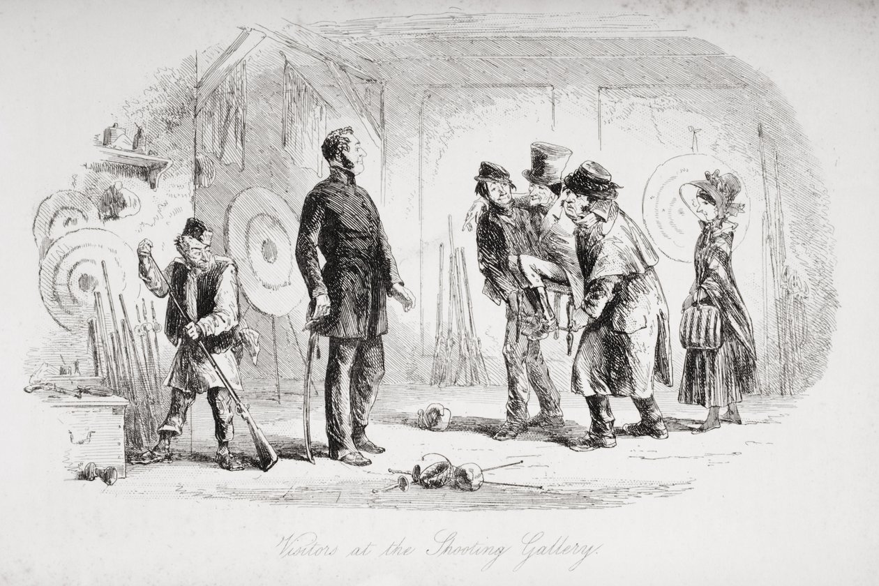 Visitantes na Galeria de tiro, ilustração de &39;Bleak House&39; por Charles Dickens (1812-1870) publicou 1853 de Hablot Knight Browne