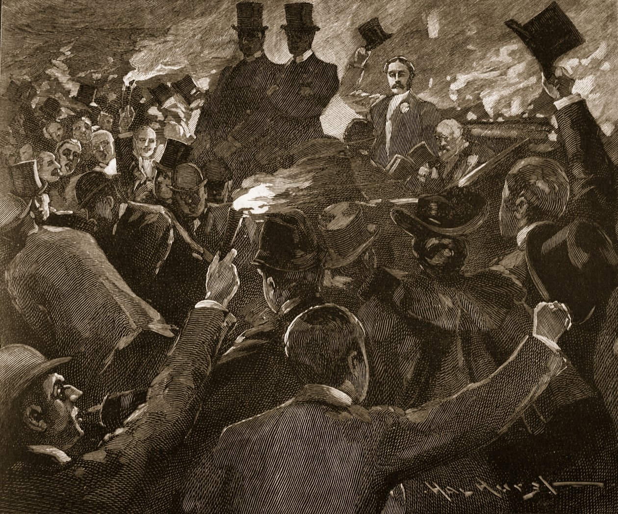 Mr Balfour em Dublin: procissão de tochas, ilustração de 