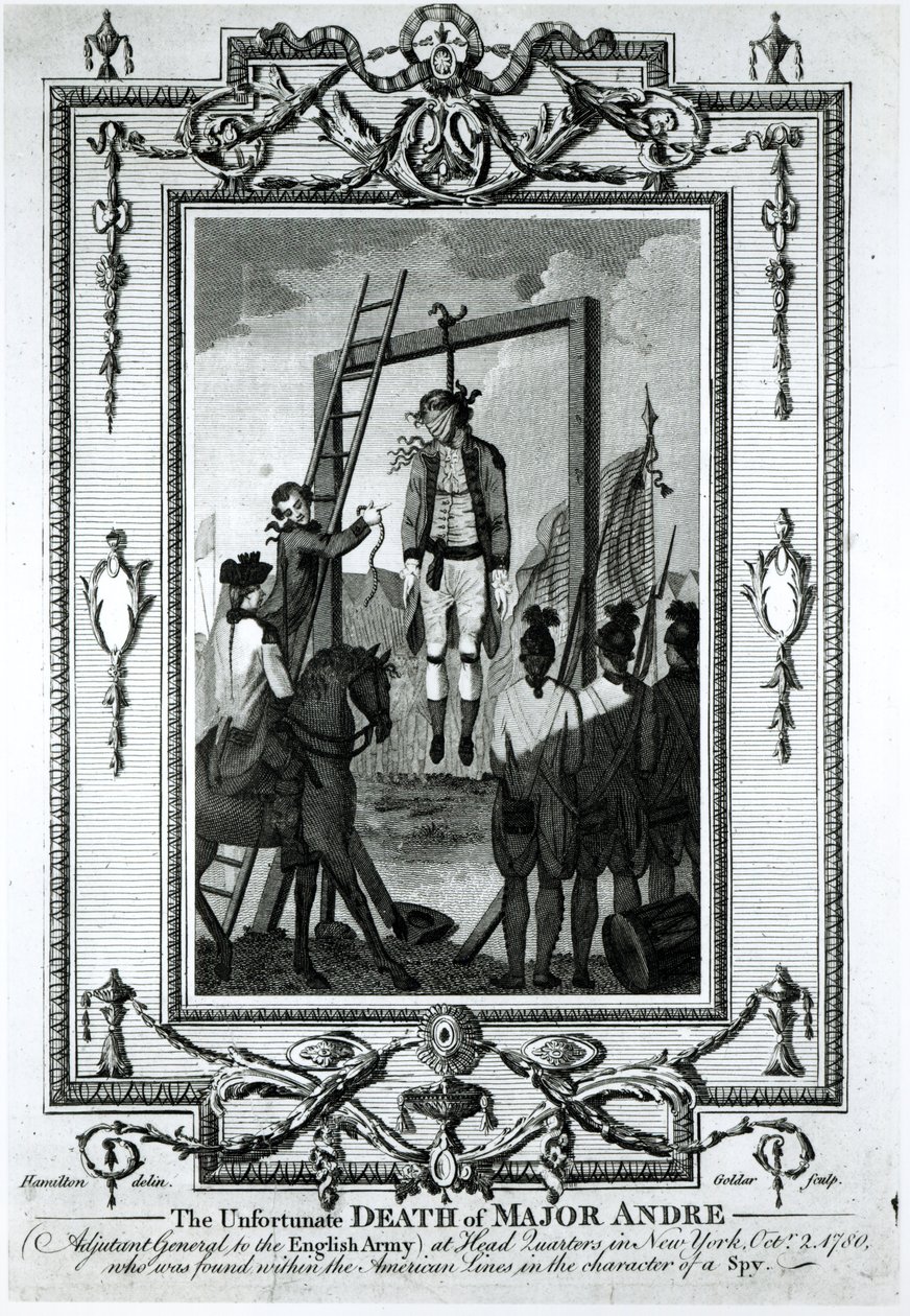A Infeliz Morte do Major André, Ajudante do Exército Inglês, na sede em Nova York, em 2 de outubro de 1780, gravada por John Goldar (1729-1795) de Hamilton
