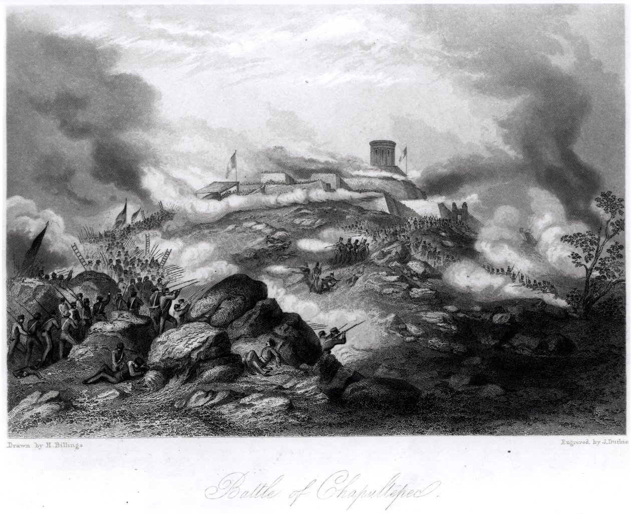 A batalha de Chapultepec, 1847, gravada por J. Duthie de Hammatt Billings
