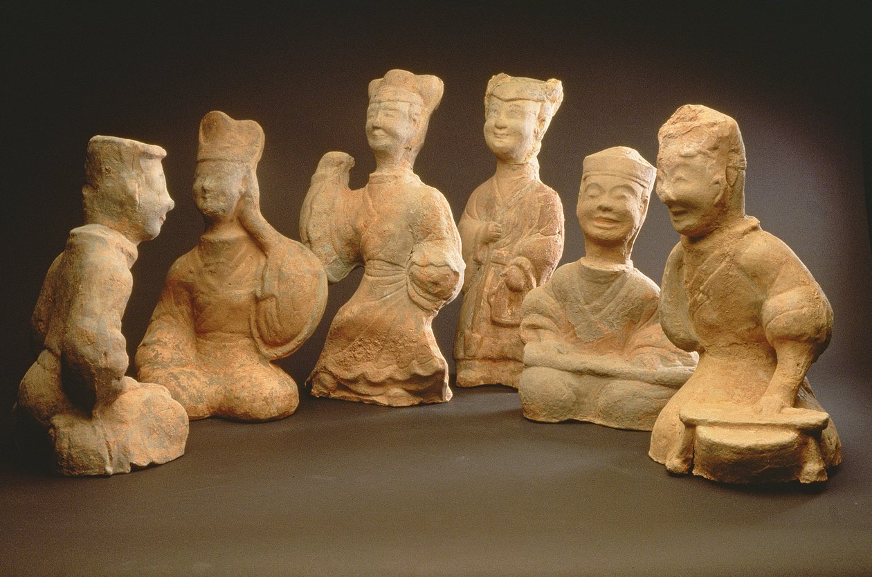 Grupo de Músicos, Dançarinos e Servos (terracota) de Han Dynasty Chinese School