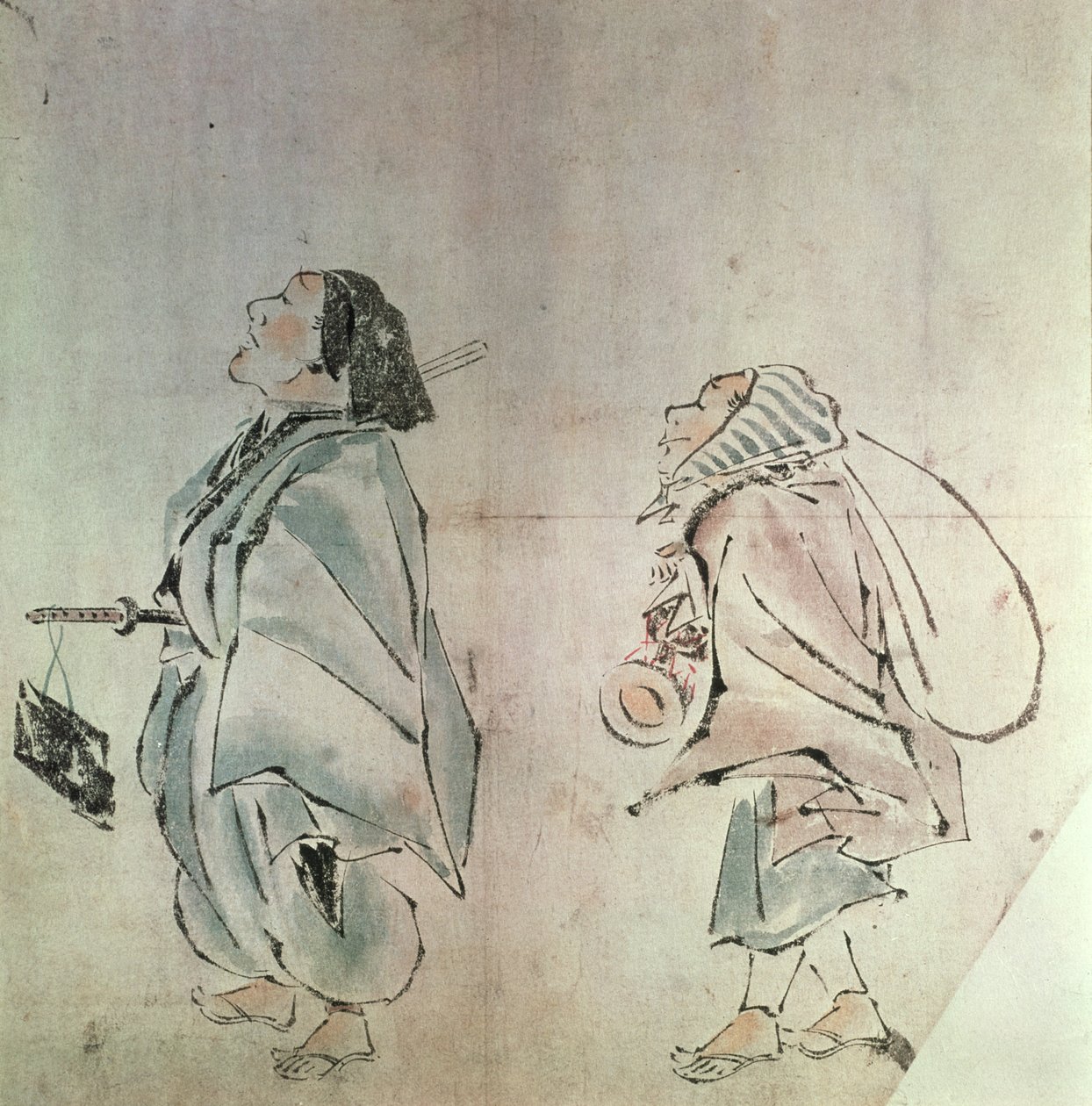 Samurai sendo seguido por um servo (tinta e tinta no papel) de Hanabusa Itcho