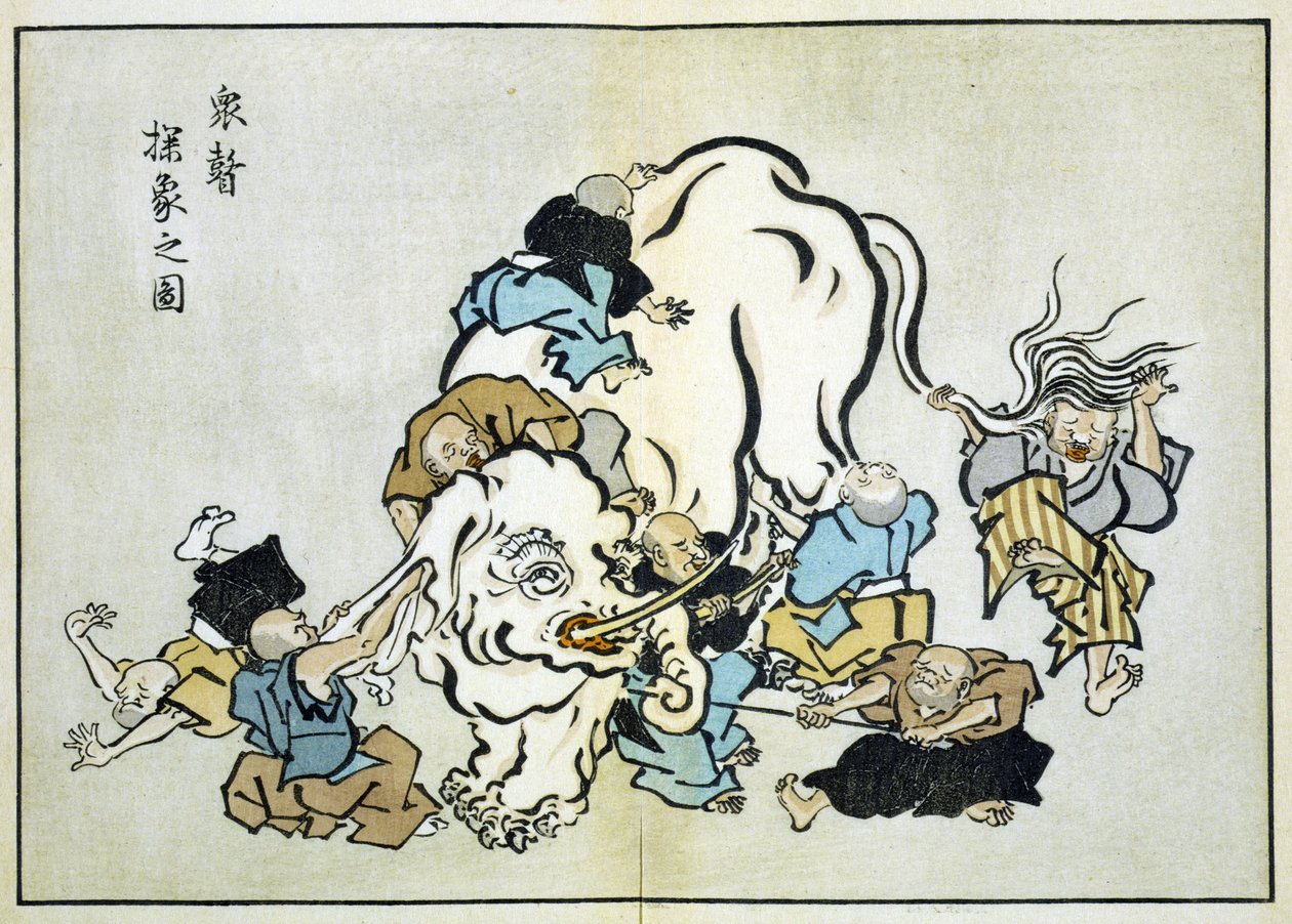 Monges Cegos Examinando um Elefante (impressão) de Hanabusa Itcho