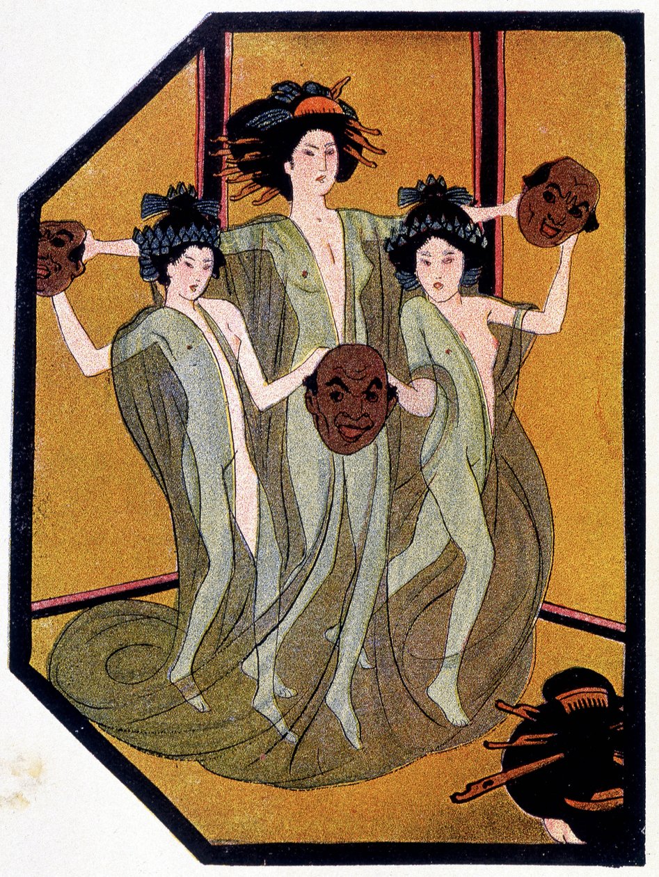 Entrada das Jovens Japonesas - em "Poupée japonaises" de Félicien Champsaur, doente. Hanafusa Itcho, Paris de Hanabusa Itcho