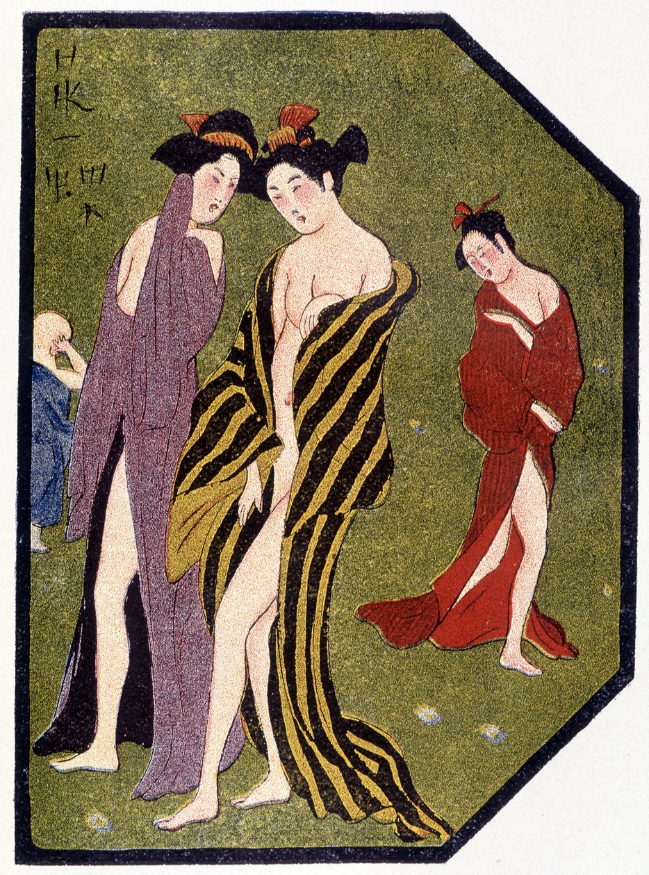 Jovens japonesas deixando o banho - em "boneca japonesa" de Félicien Champsaur, doente. Hanafusa Itcho, Paris de Hanabusa Itcho