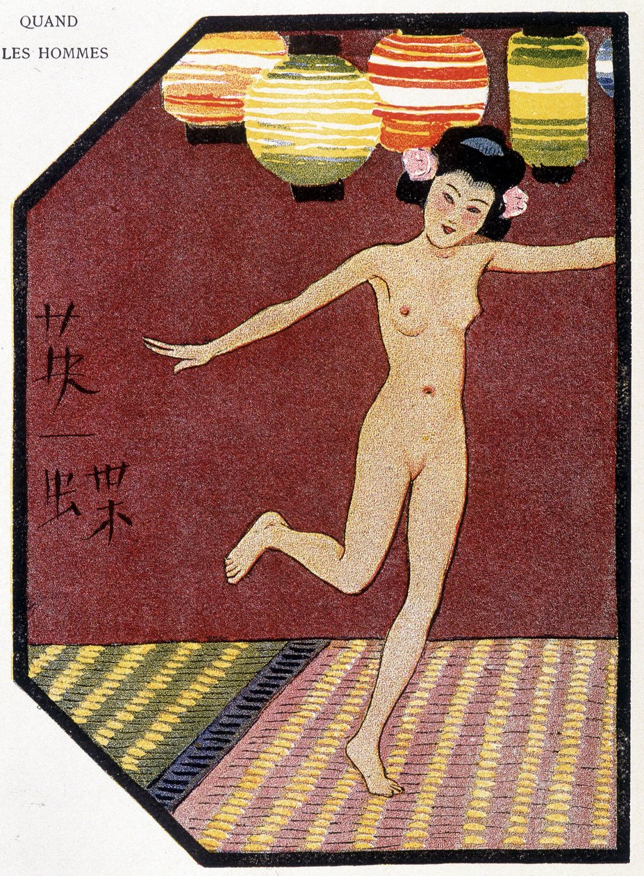 Jovens japoneses dançando nus - em "boneca japonesa" de Félicien Champsaur, doente. Hanafusa Itcho, Paris de Hanabusa Itcho