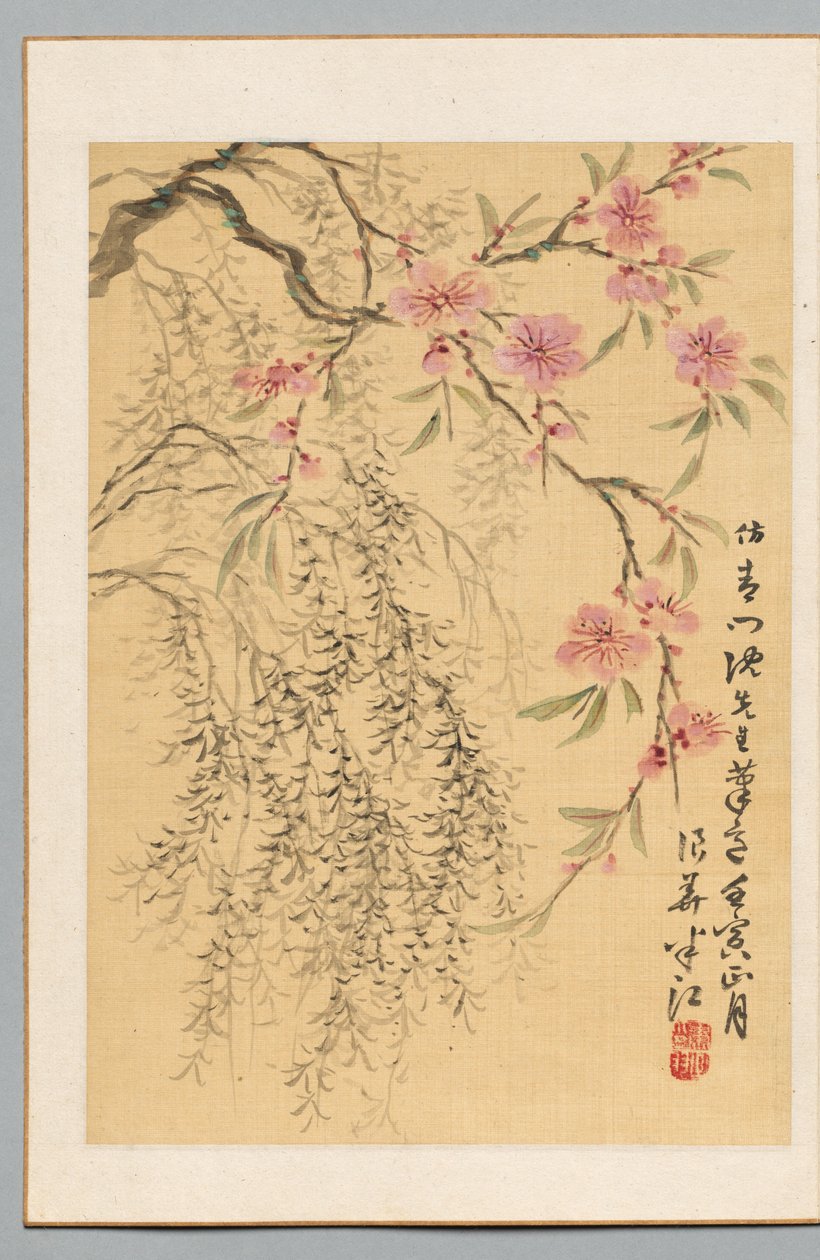 Flores de pêssego e salgueiros, 1842. de Hanko Okada