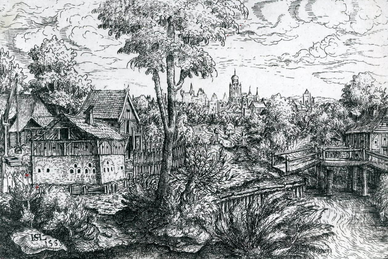 Ponte perto de um moinho de água, 1553 de Hanns Sebald Lautensack