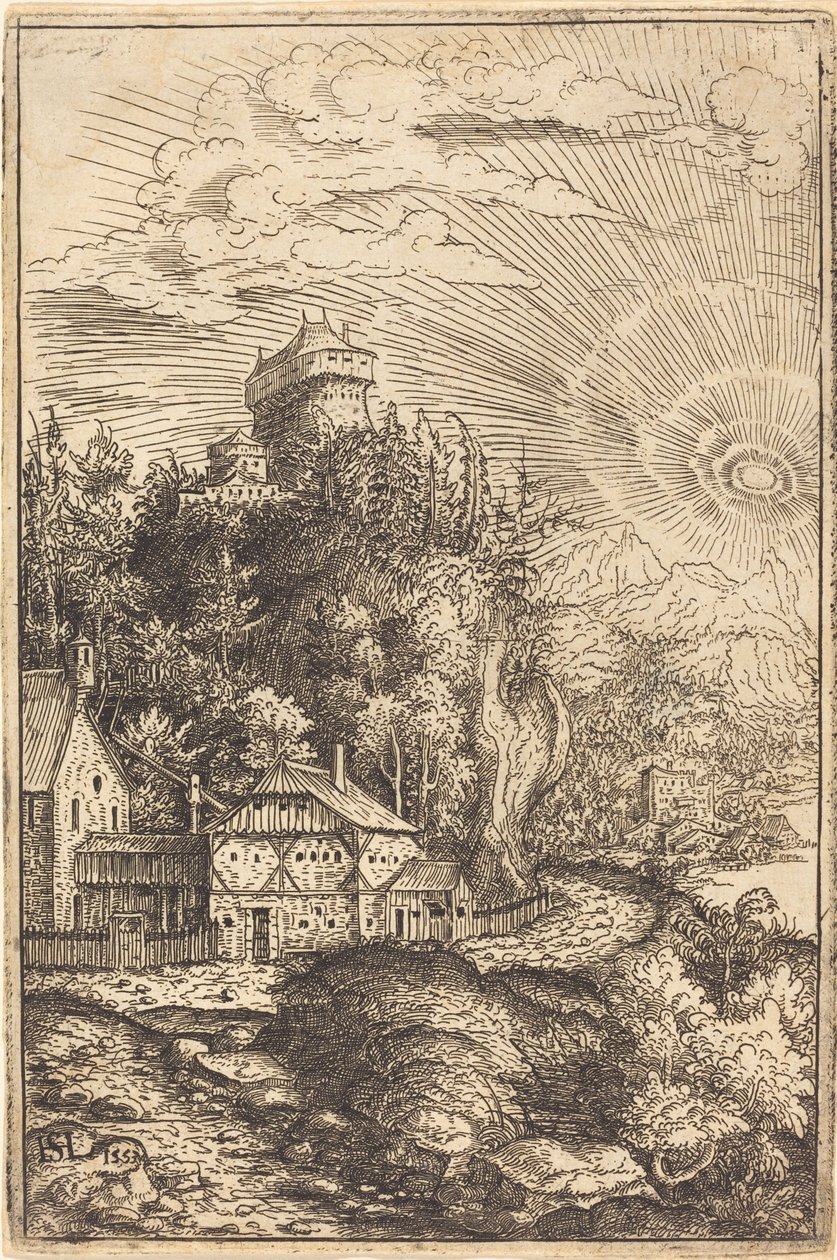 Paisagem com um castelo e sol radiante de Hanns Lautensack