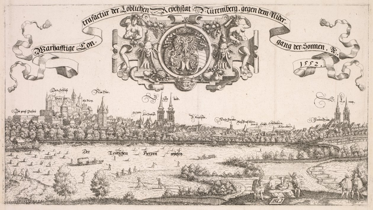 Vista panorâmica de Nuremberg: Porção central, 1552. de Hanns Sebald Lautensack