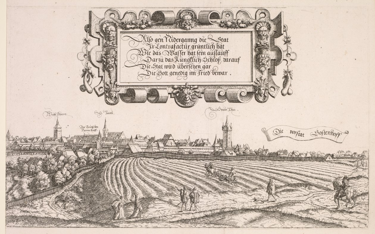 Vista panorâmica de Nuremberg: porção direita, 1552. de Hanns Sebald Lautensack