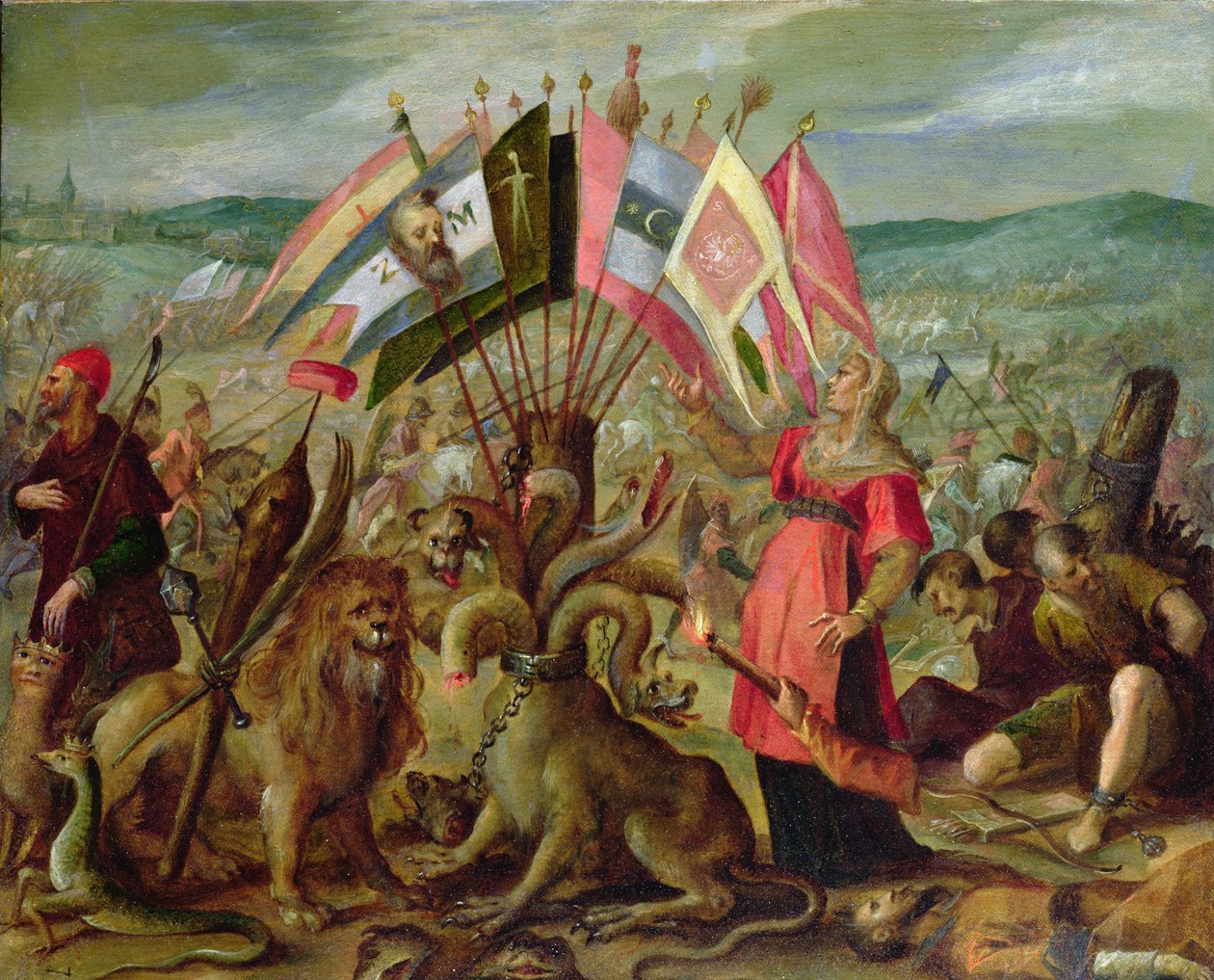 Alegoria das Guerras Turcas: A Batalha de Kronstadt, 160304 (papel ou pergaminho montado sobre tela) de Hans von Aachen