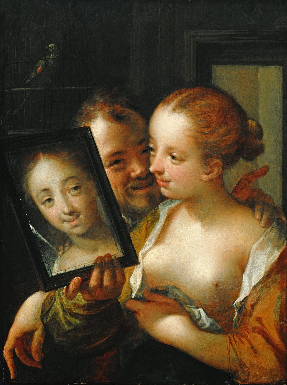Rindo casal com um espelho, 1596 de Hans von Aachen
