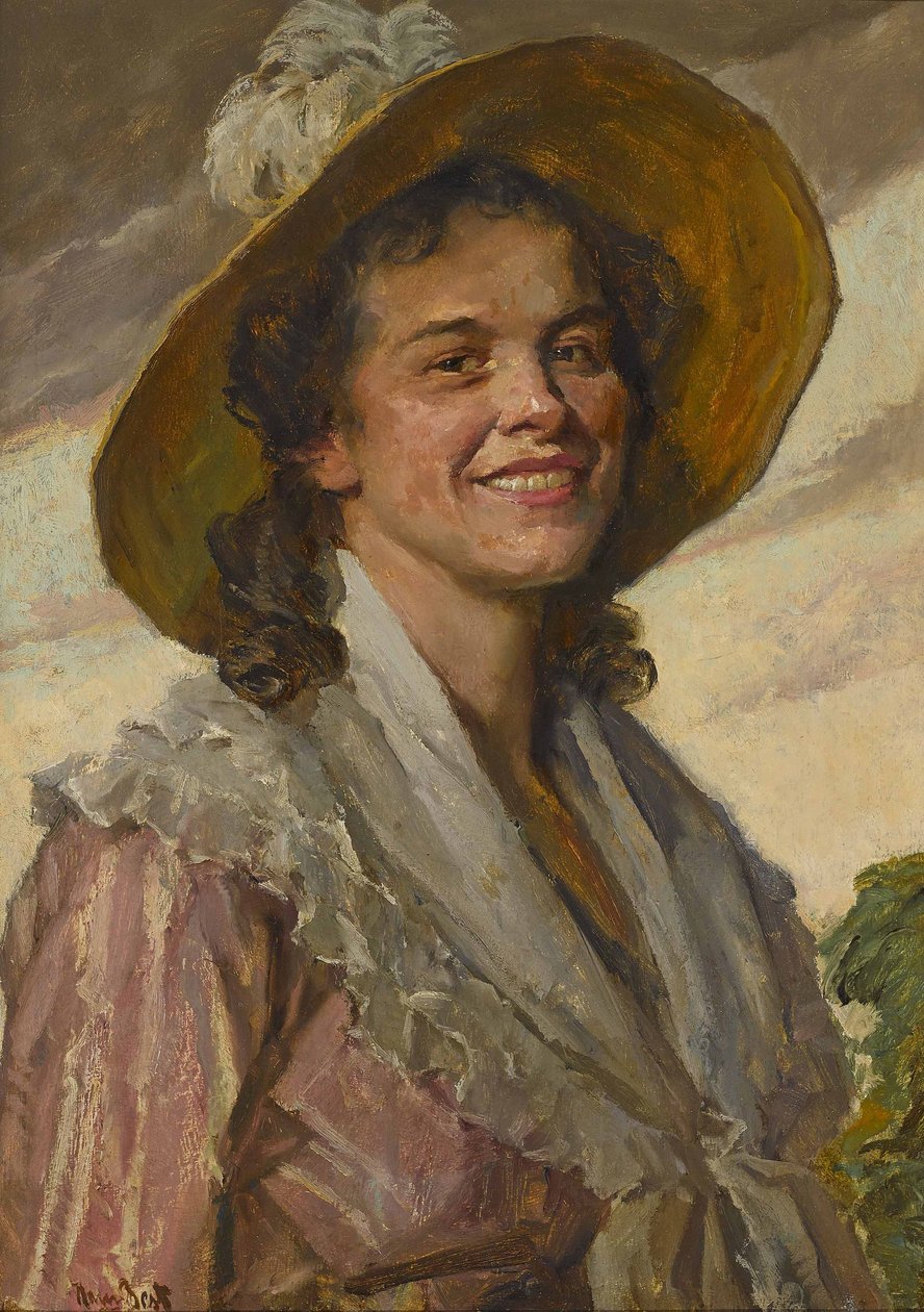 Mulher jovem, com, chapéu grande de Hans Best