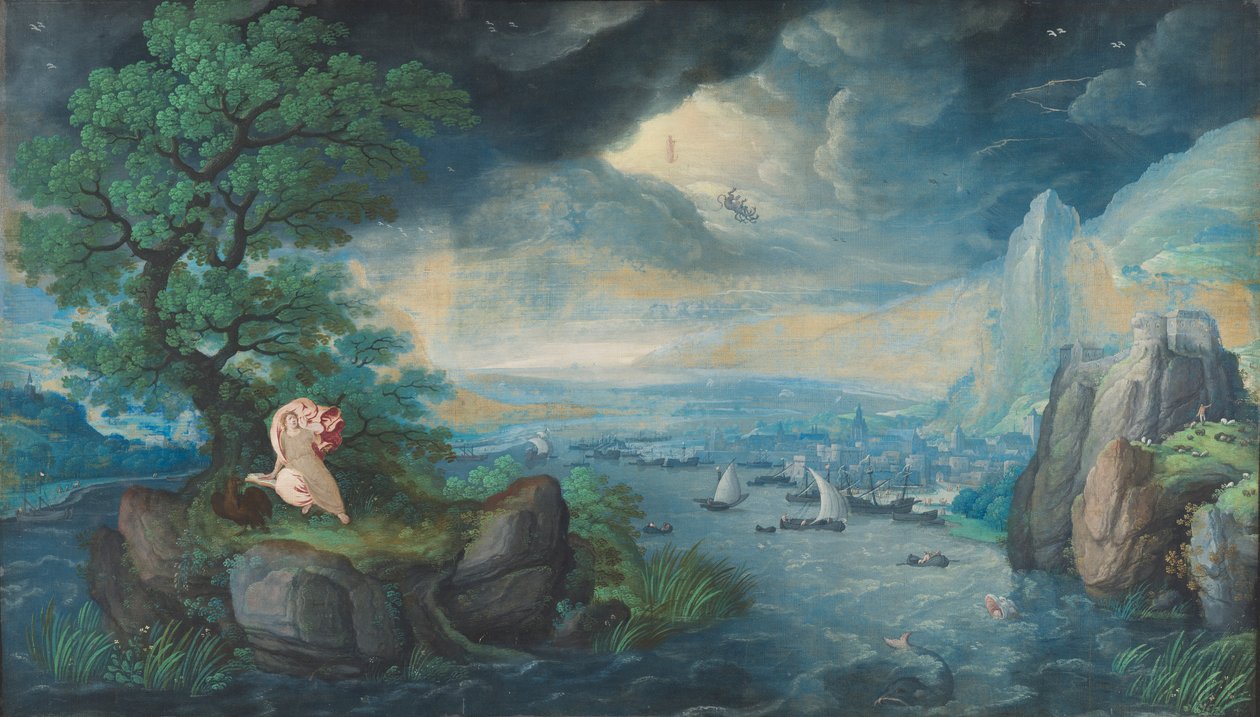 Paisagem de fantasia com João Evangelista em Patmos de Hans Bol