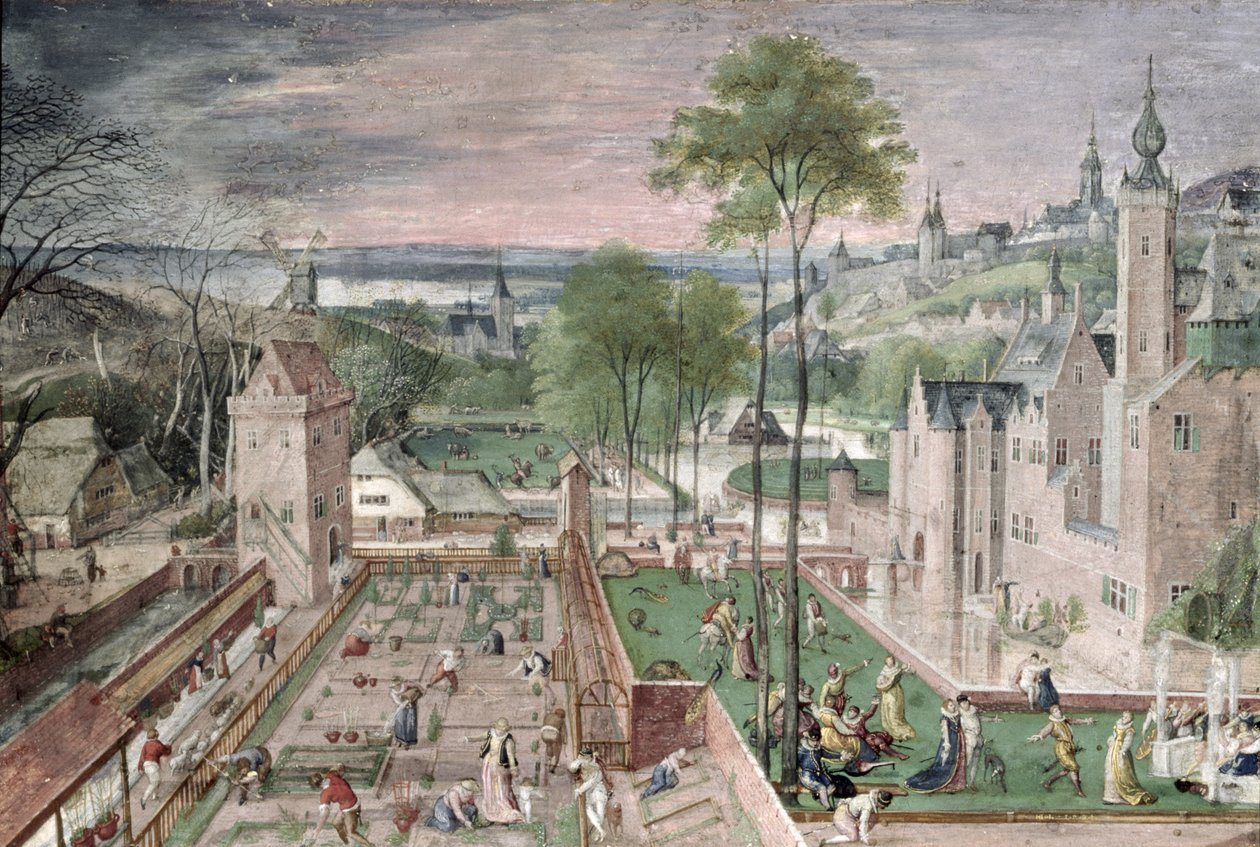 Primavera no Jardim do Castelo, 1584 (guache sobre papel a bordo) de Hans Bol