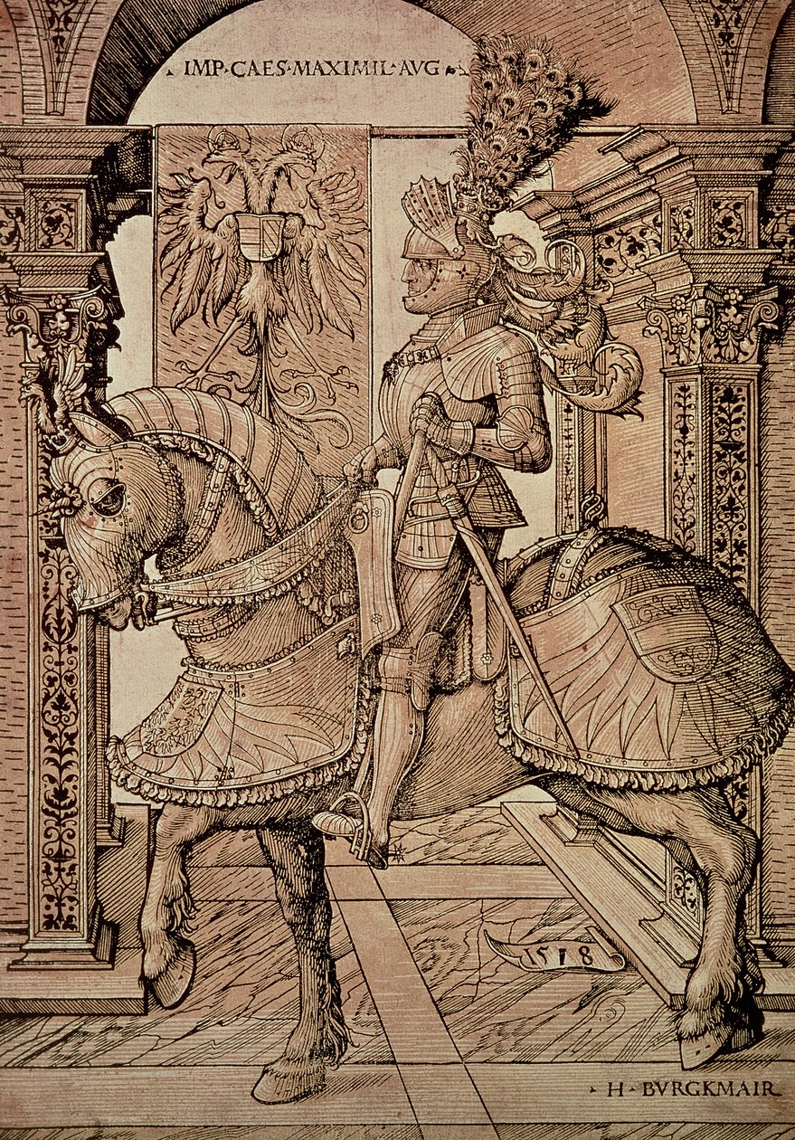 Imperador Maximiliano eu montando um cavalo, 1518 de Hans Burgkmair