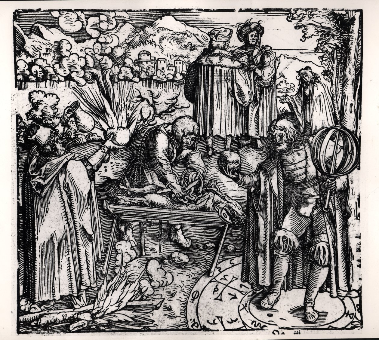 Cenas de adivinhação, incluindo haruspicação, piromancia e necromancia de Hans Burgkmair