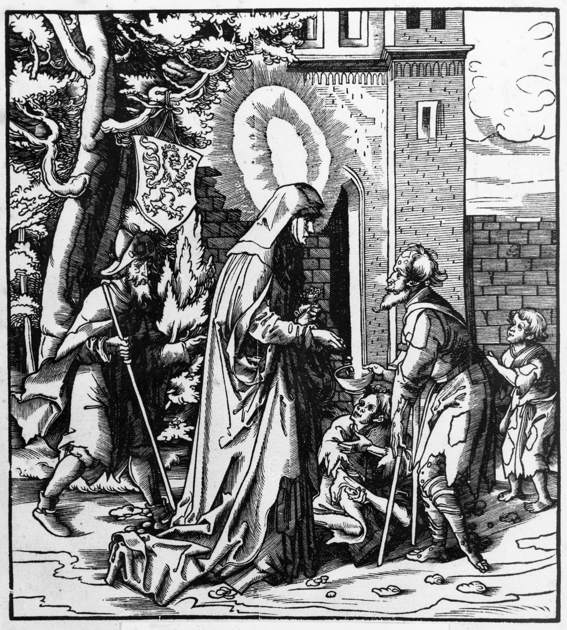 St. Iduberge ajudando leprosos de Hans Burgkmair