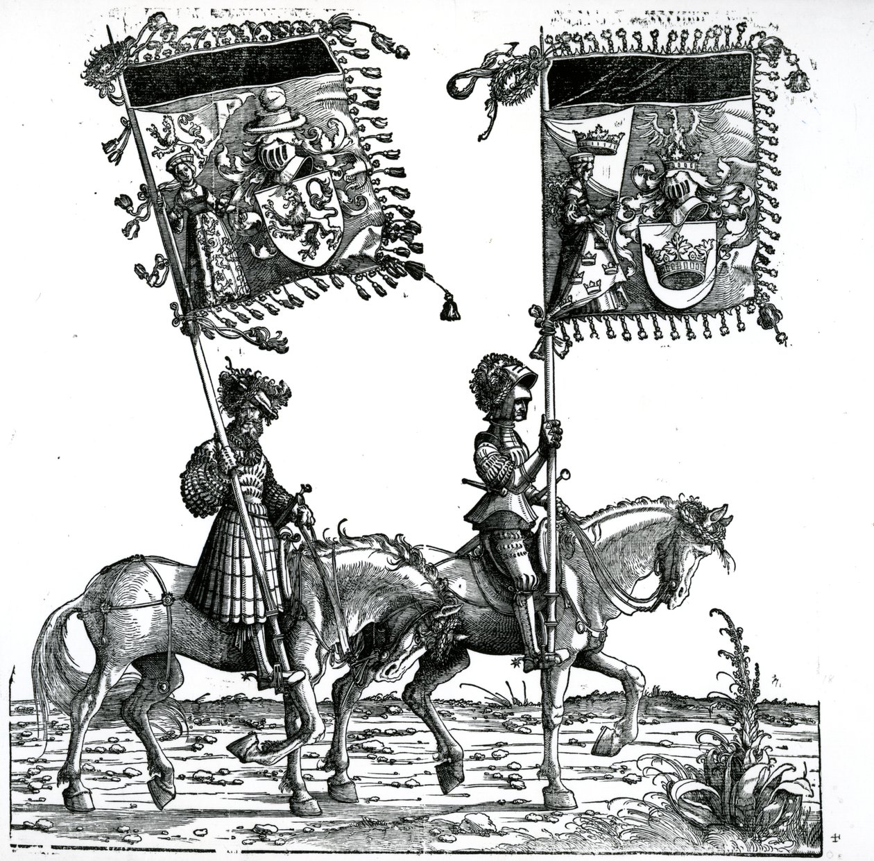 Dois Cavaleiros da Procissão Triunfal do Imperador Maximiliano I, c.1517 de Hans Burgkmair