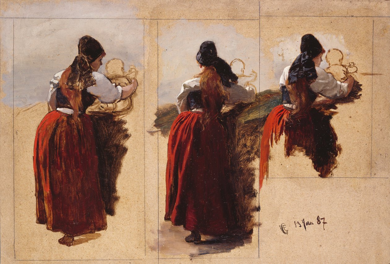 Estudos de uma mulher de Rügen de Hans Gude