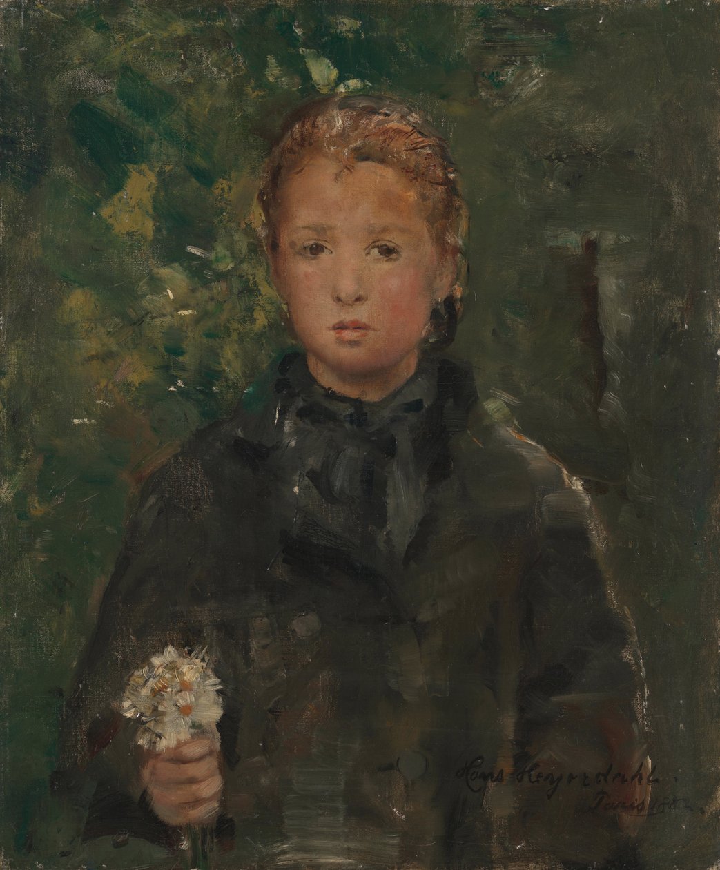 Retrato de uma menina com um ramo de flores de Hans Olaf Heyerdahl
