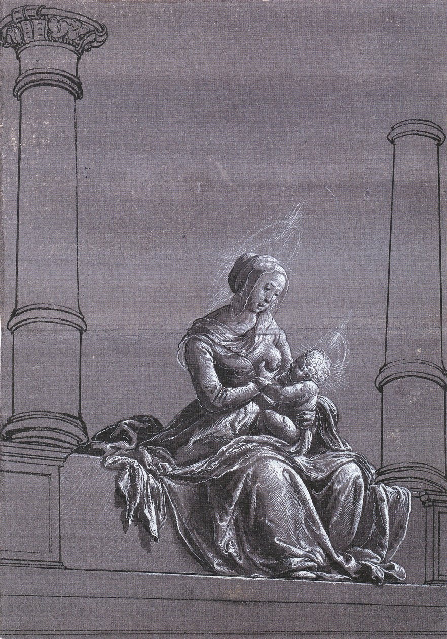 Virgem e criança entre colunas de Hans Holbein der Jüngere