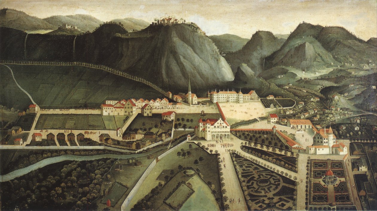 Vista, Hohenems, castelo, prazer, casa, jardins de Hans Jakob Noppis