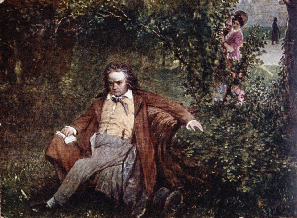 Postal retratando Ludwig van Beethoven (1770-1827) na floresta, c.1910 de Hans Leithner