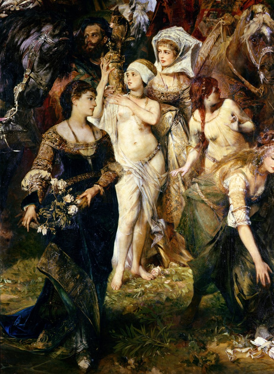 Detalhe da entrada do imperador Carlos V (1500-58) em Antuérpia em 1520, 1878 (ver também 141421, 141423 e 141424) de Hans Makart