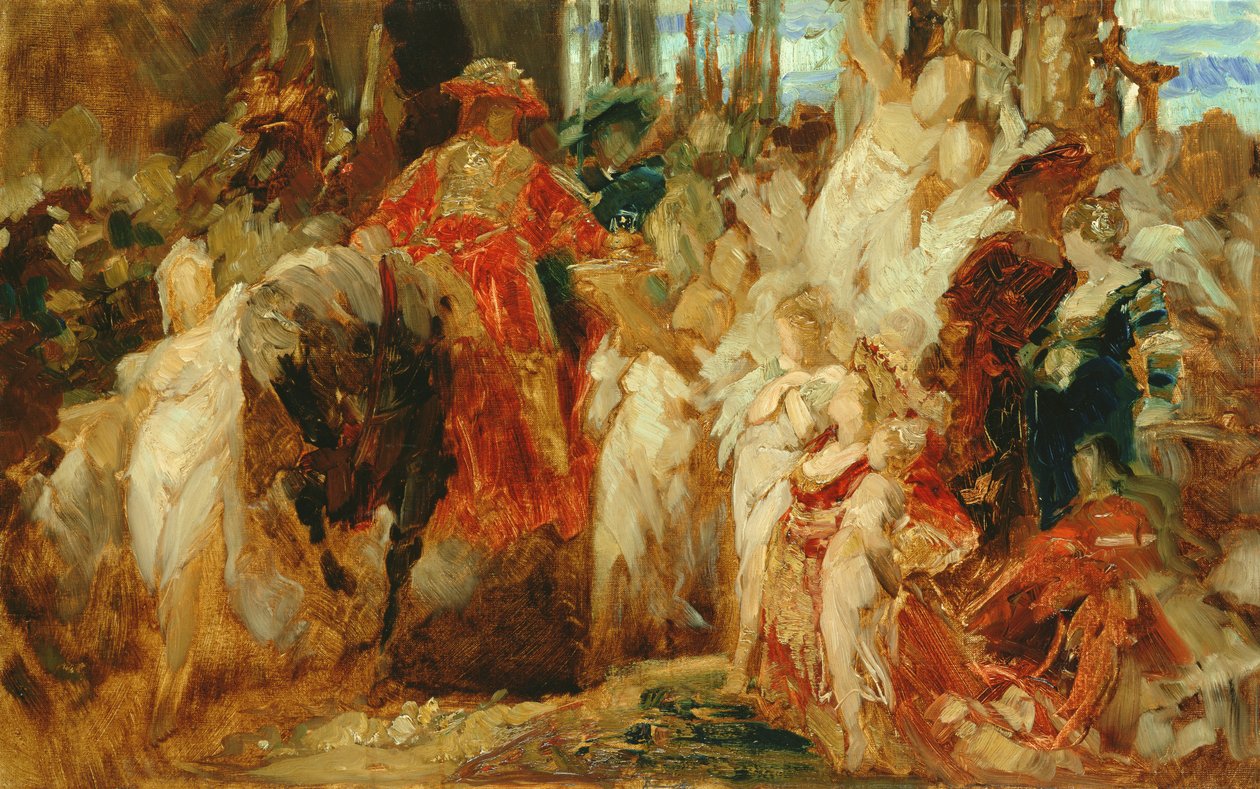Estudo para a entrada do imperador Carlos V (1500-58) em Antuérpia em 1520, 1876-77 (ver também 141421, 141422 e 140423) de Hans Makart
