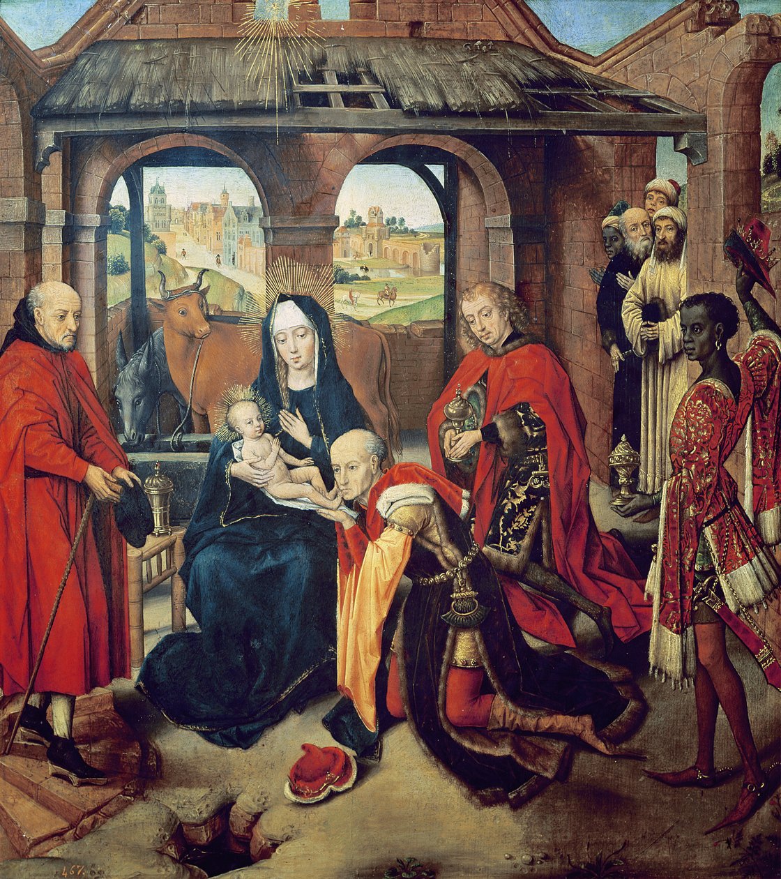 Adoração dos Magos (tempera no painel) de Hans Memling