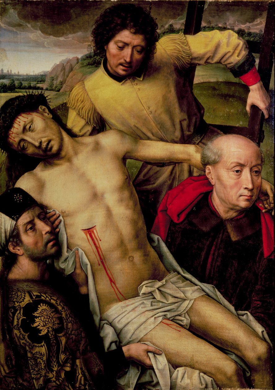 Descida da Cruz, painel da esquerda do Díptico de Deposição, c.1492-94 de Hans Memling