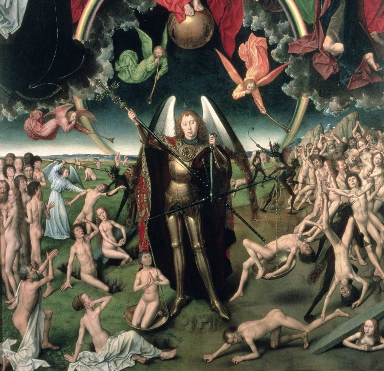 O último julgamento, 1473 óleo no detalhe do painel de 144071 de Hans Memling
