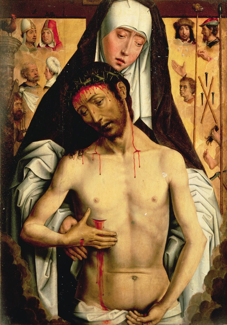 O homem das dores nas armas da Virgem de Hans Memling
