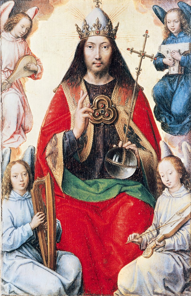 Tríptico da Vaidade Terrena e Salvação Divina, Cristo na Glória do reverso do painel central, c.1485 de Hans Memling