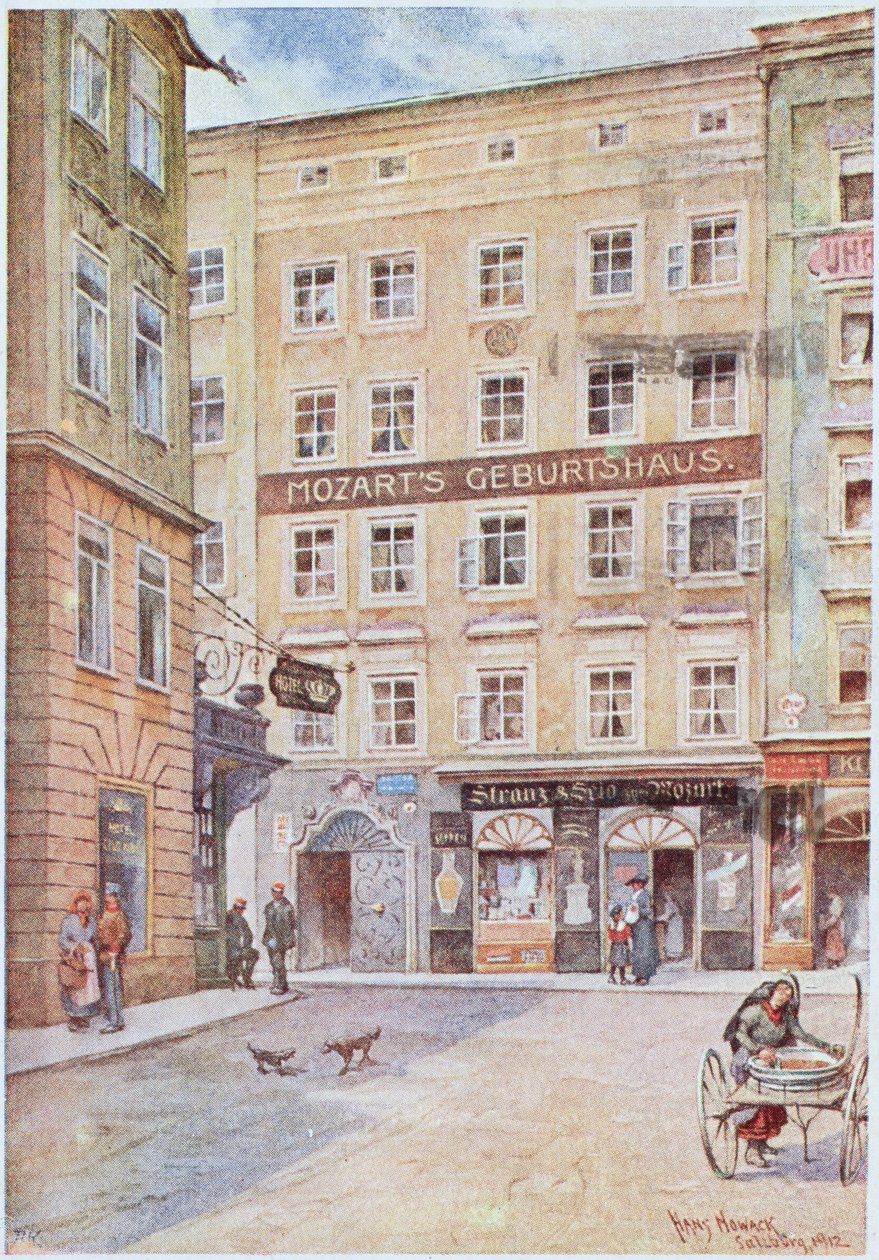 Postal representando a casa em Salzburgo, onde Wolfgang Amadeus Mozart (1756-91) nasceu, 1912 de Hans Nowack