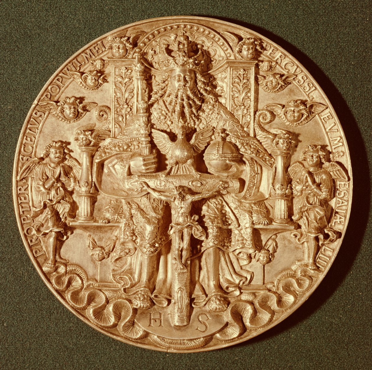 Medalha de Trindade, versão reformulada do original feita em 1544 agora em Domschatz, Trier (ouro) de Hans Reinhart