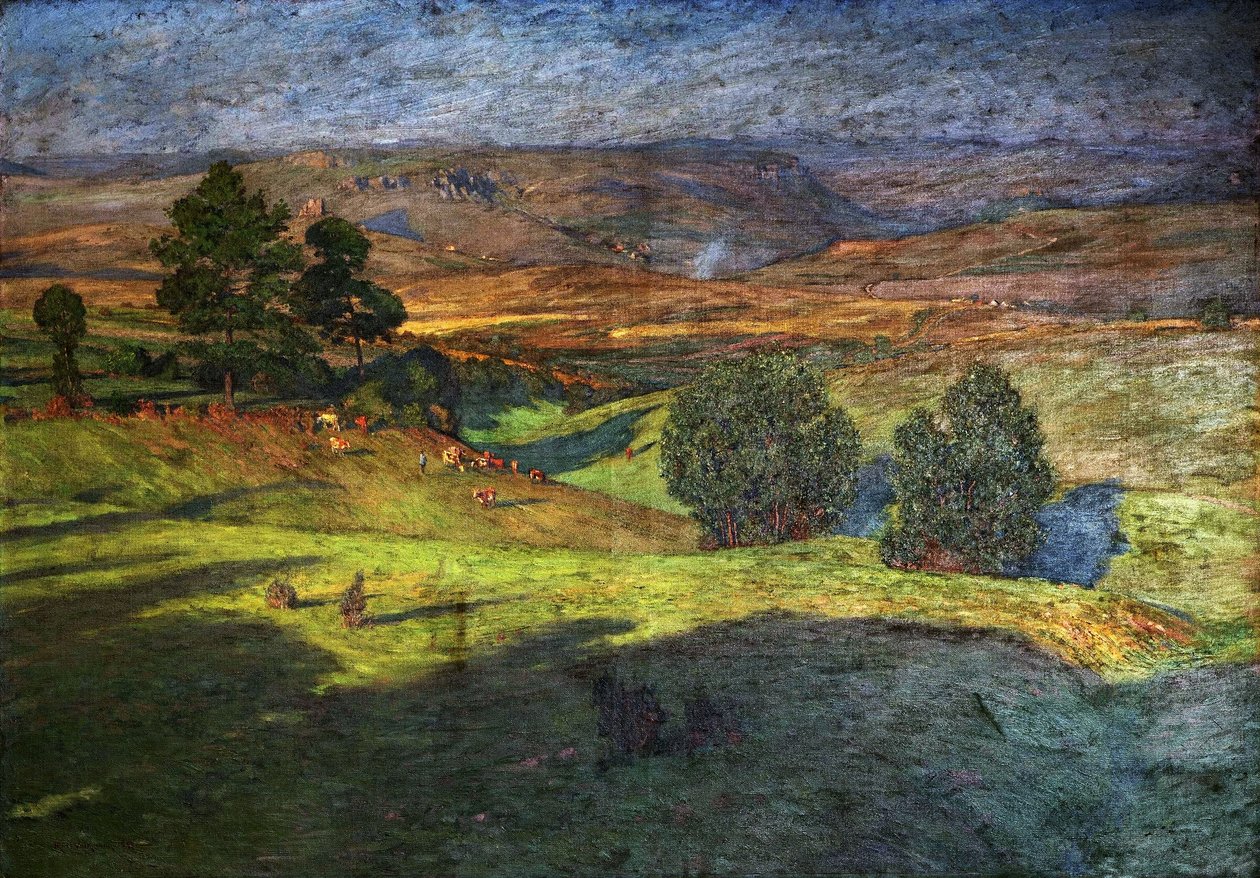 Paisagem de Upland ao pôr do sol. de Hans Richard von Volkmann