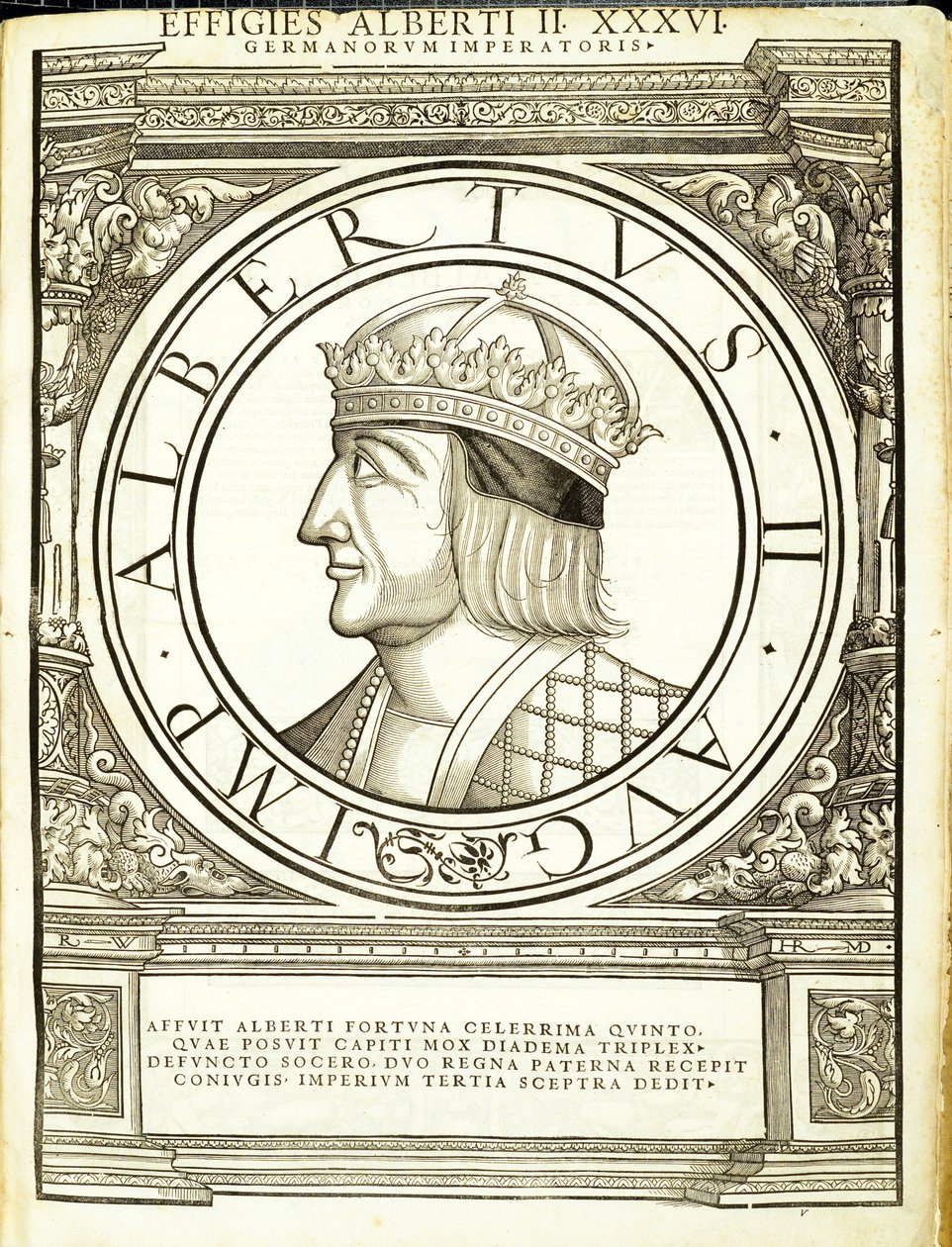 Albert 2, do comandante geral da Roman leste e oeste mais verdadeiras imagens de moedas antigas, gravura por Rudolph Wyssenbach, impressa por Andreas Gessner, Zurique, de Hans Rudolf Manuel Deutsch