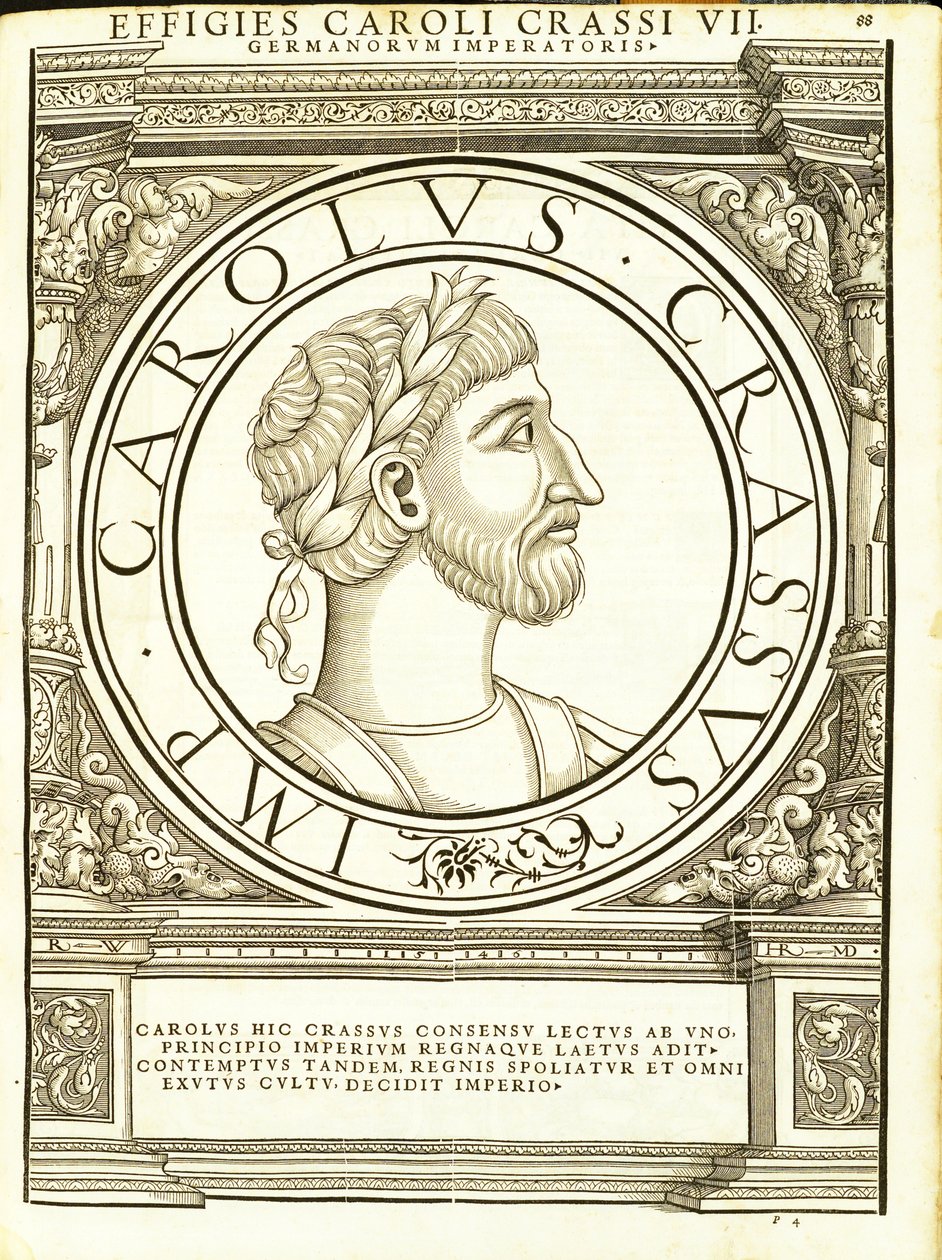 Charles a Grosse, do comandante geral dos Roman Leste e Oeste mais verdadeiras imagens de moedas antigas, gravura por Rudolph Wyssenbach, impressos por Andreas Gessner, Zut de Hans Rudolf Manuel Deutsch