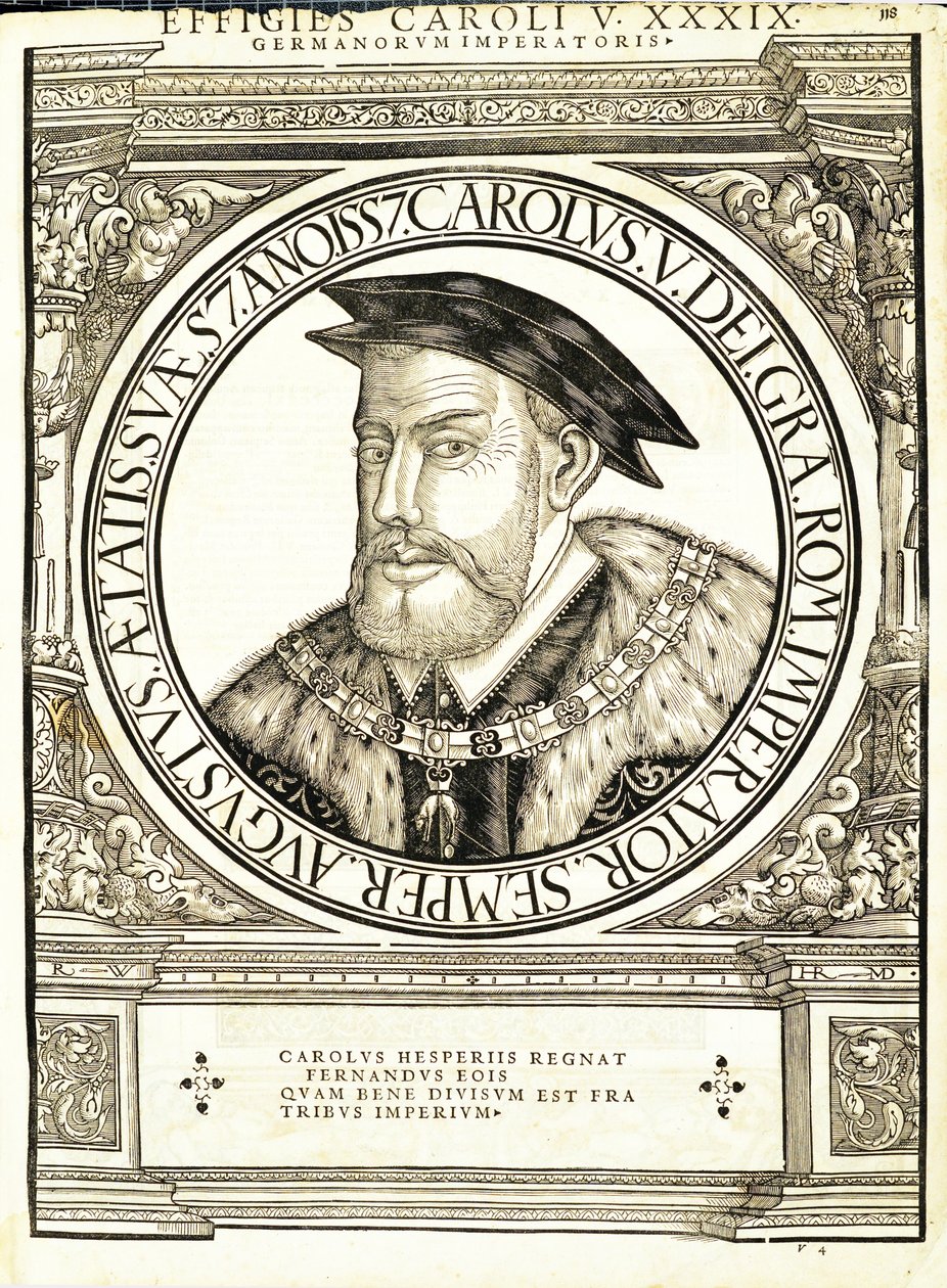 Charles 5, do comandante geral dos Roman Leste e Oeste mais verdadeiras imagens de moedas antigas, gravura por Rudolph Wyssenbach, impressa por Andreas Gessner, Zurique, 1 de Hans Rudolf Manuel Deutsch