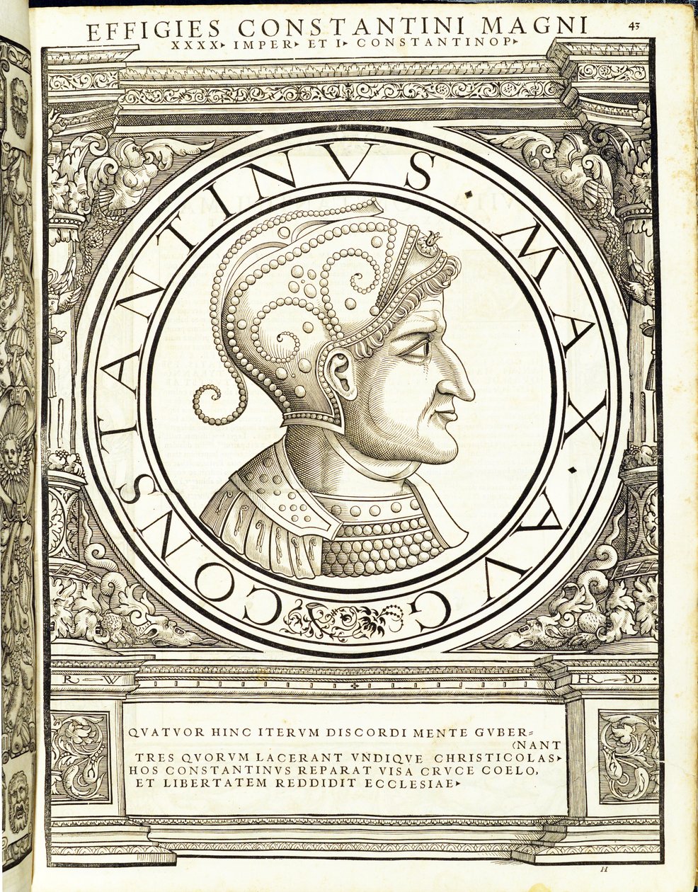 Constantino, o Grande, do comandante geral da Roman leste e oeste mais verdadeiras imagens de moedas antigas, gravura por Rudolph Wyssenbach, impressa por Andreas Hamberger, de Hans Rudolf Manuel Deutsch