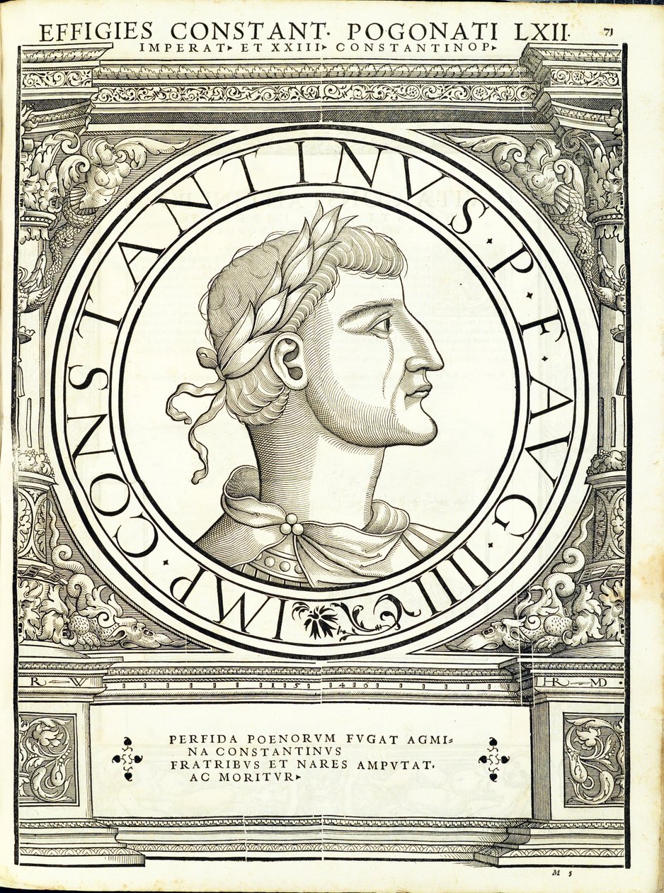 Constantino Pogonatus, do comandante geral dos Roman Leste e Oeste mais verdadeiras imagens de moedas antigas, gravura por Rudolph Wyssenbach, impressa por Andreas GESN de Hans Rudolf Manuel Deutsch