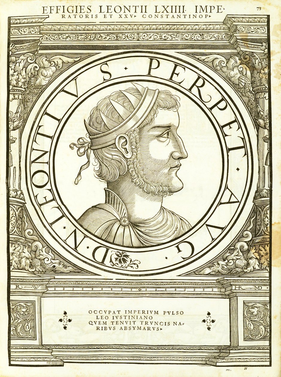 Leonitus, do comandante geral dos Roman Leste e Oeste mais verdadeiras imagens de moedas antigas, gravura por Rudolph Wyssenbach, impressa por Andreas Gessner, Zurique, 15 de Hans Rudolf Manuel Deutsch