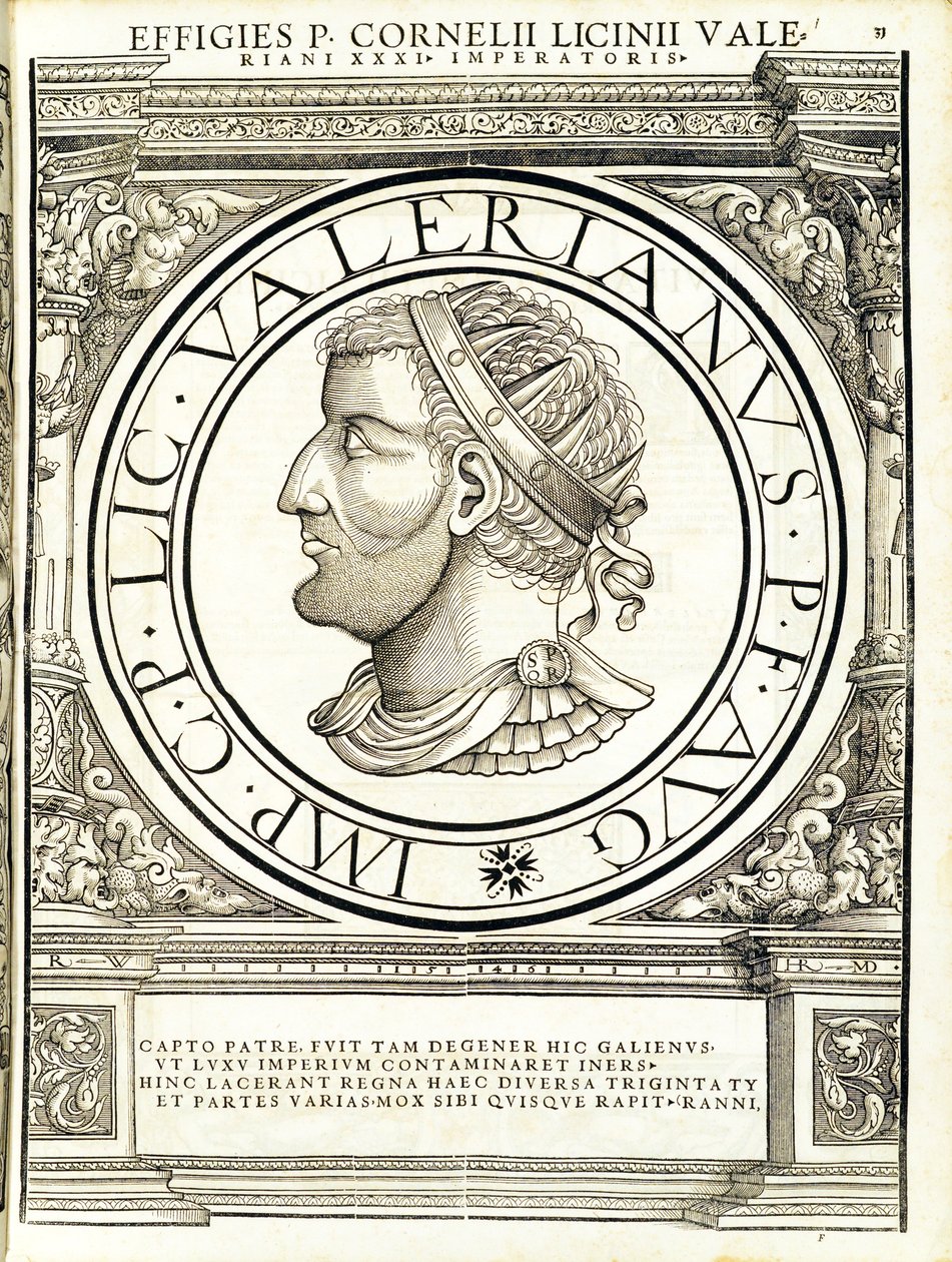 Valeriana, do comandante geral da Roman leste e oeste mais verdadeiras imagens de moedas antigas, gravura por Rudolph Wyssenbach, impressa por Andreas Hamberger, de Hans Rudolf Manuel Deutsch